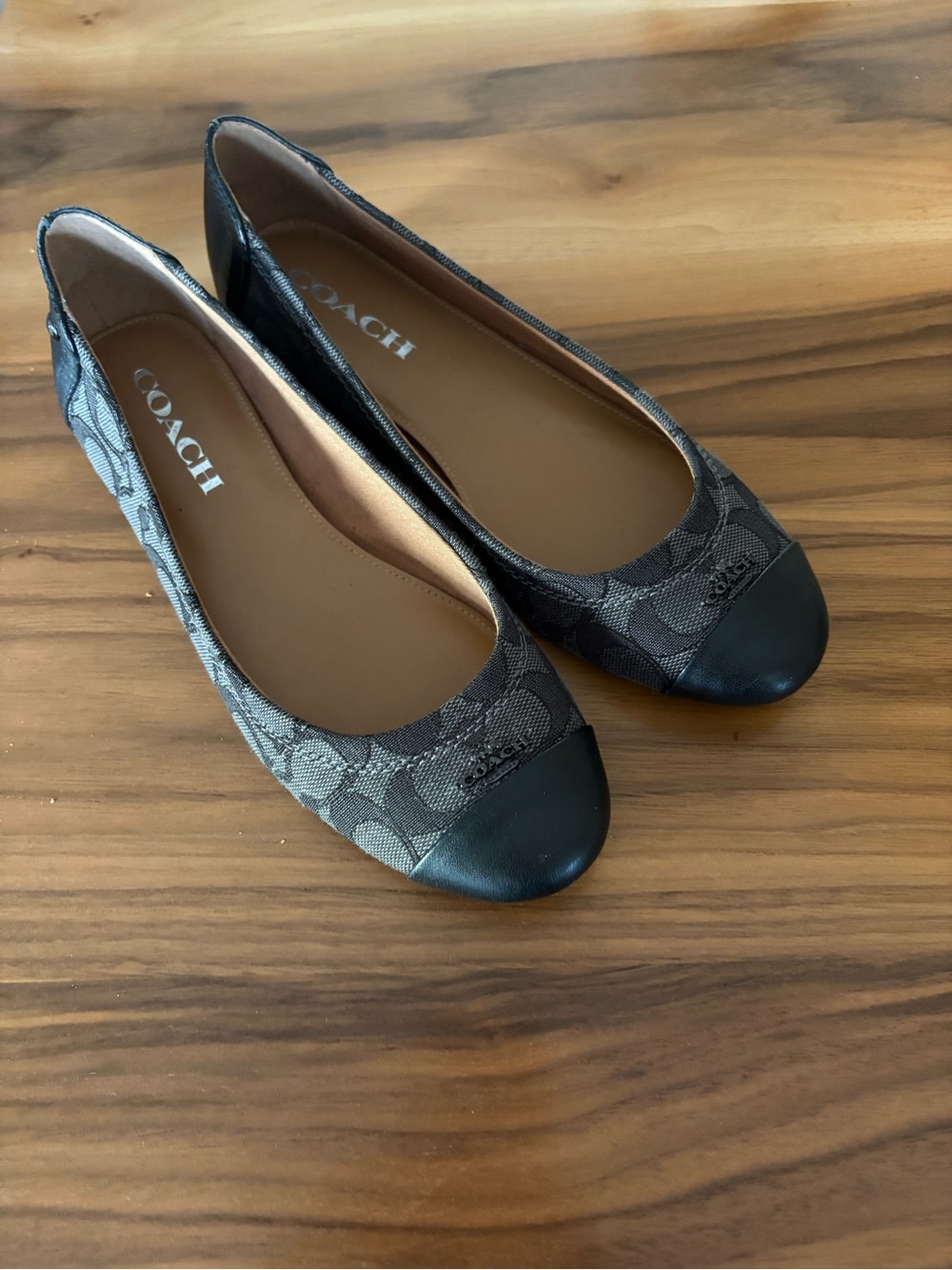 Coach black and grey Canvas Signature Cap-Toe Ballet Flats